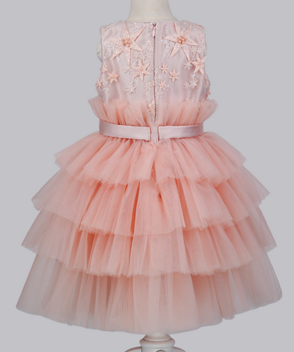 04137 STARS TULLE WITH PEARLS HANDMADE BABY GIRL DRESS-SOMON