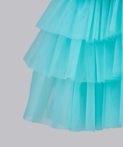 04137 FLOWERS TULLE WITH PEARLS HANDMADE BABY GIRL DRESS-BLUE