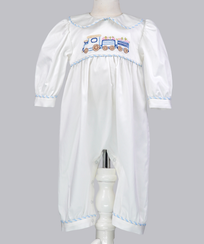 05057 HANDMADE TRAIN EMBROIDERY ROMPER