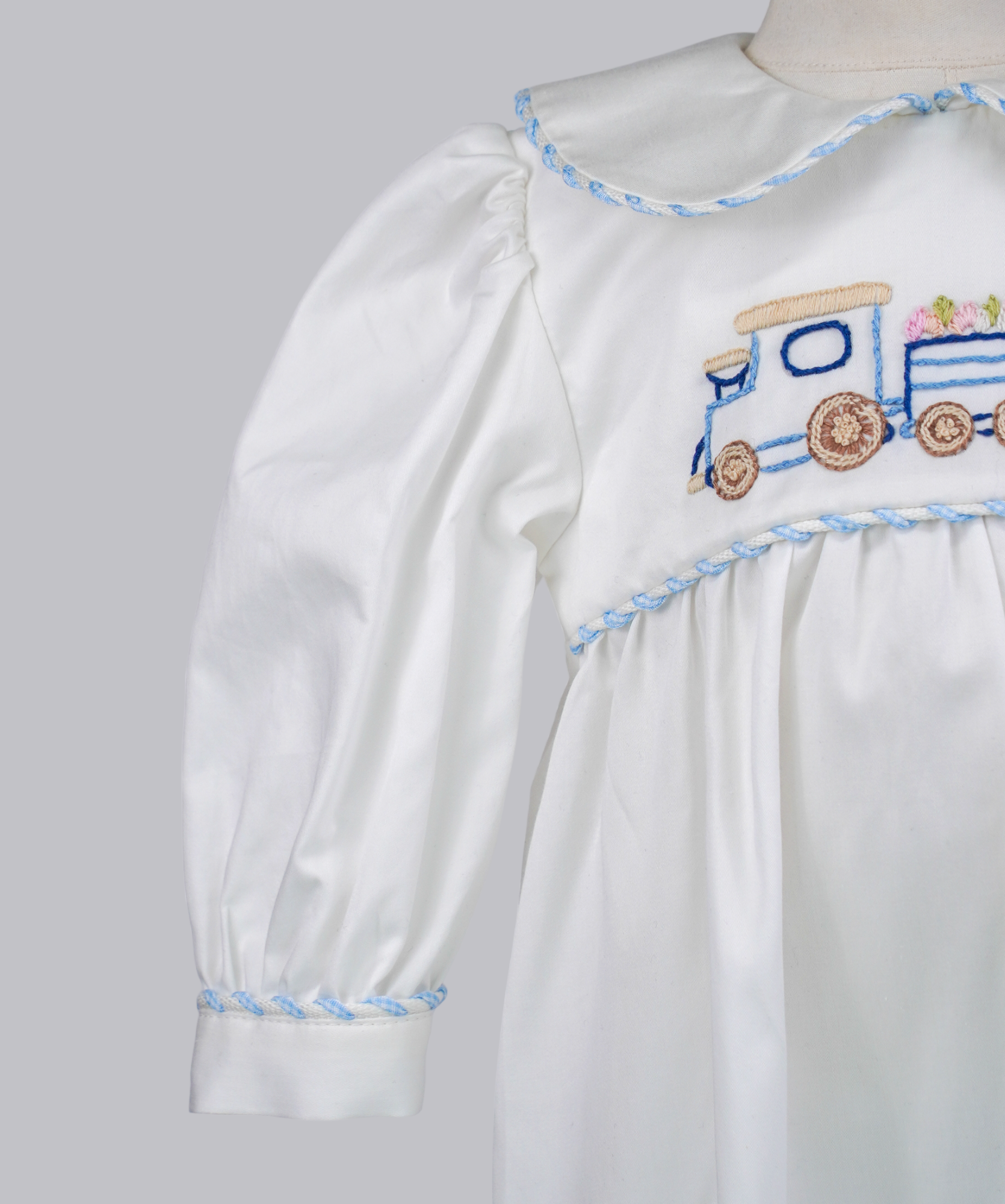 05057 HANDMADE TRAIN EMBROIDERY ROMPER