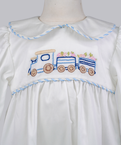 05057 HANDMADE TRAIN EMBROIDERY ROMPER