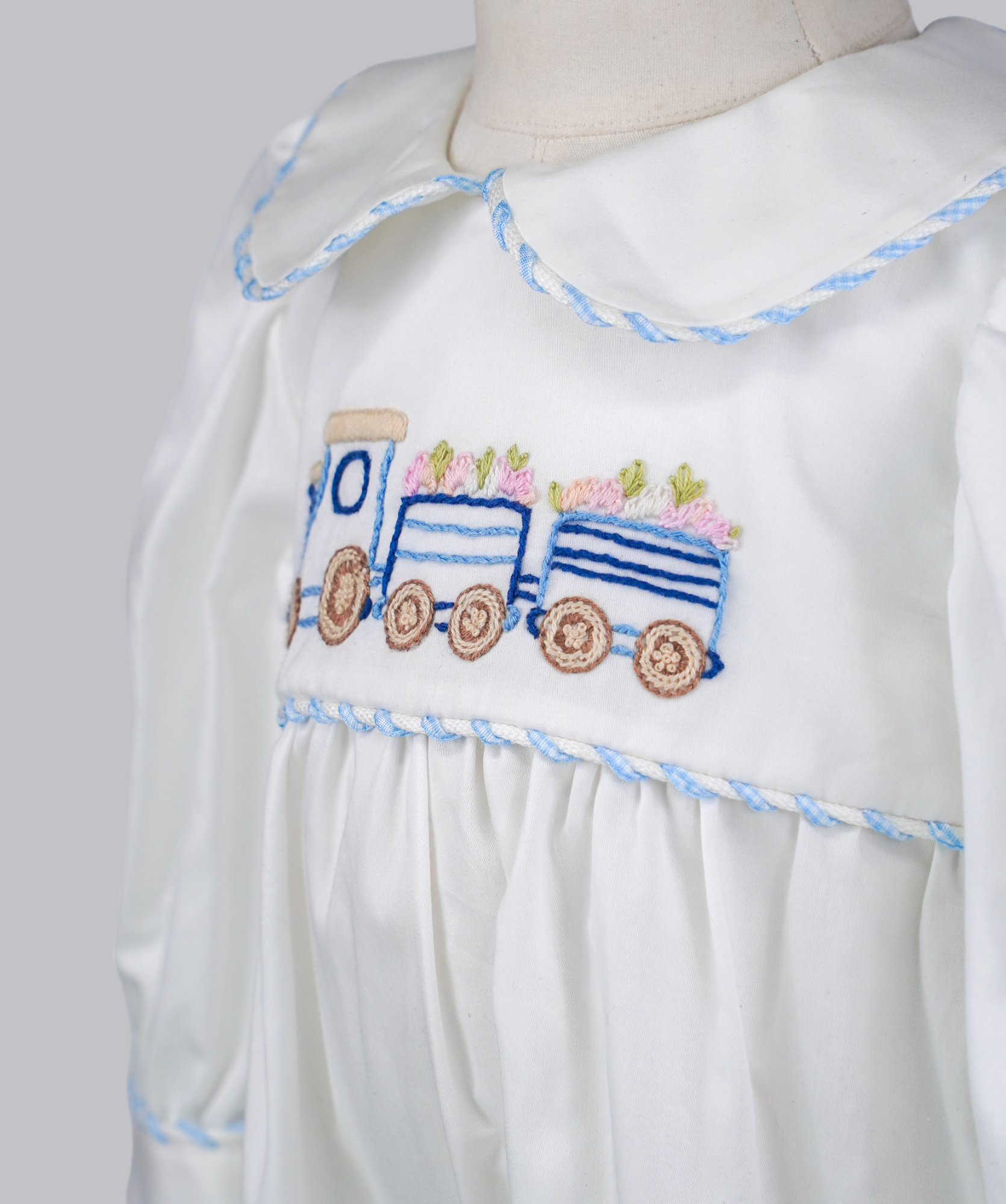 05057 HANDMADE TRAIN EMBROIDERY ROMPER