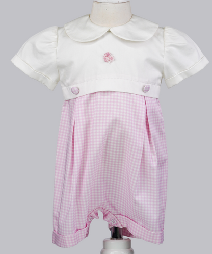 05049 HANDMADE CLASSIC ROMPER PINK WITH ROSE EMBROIDERY