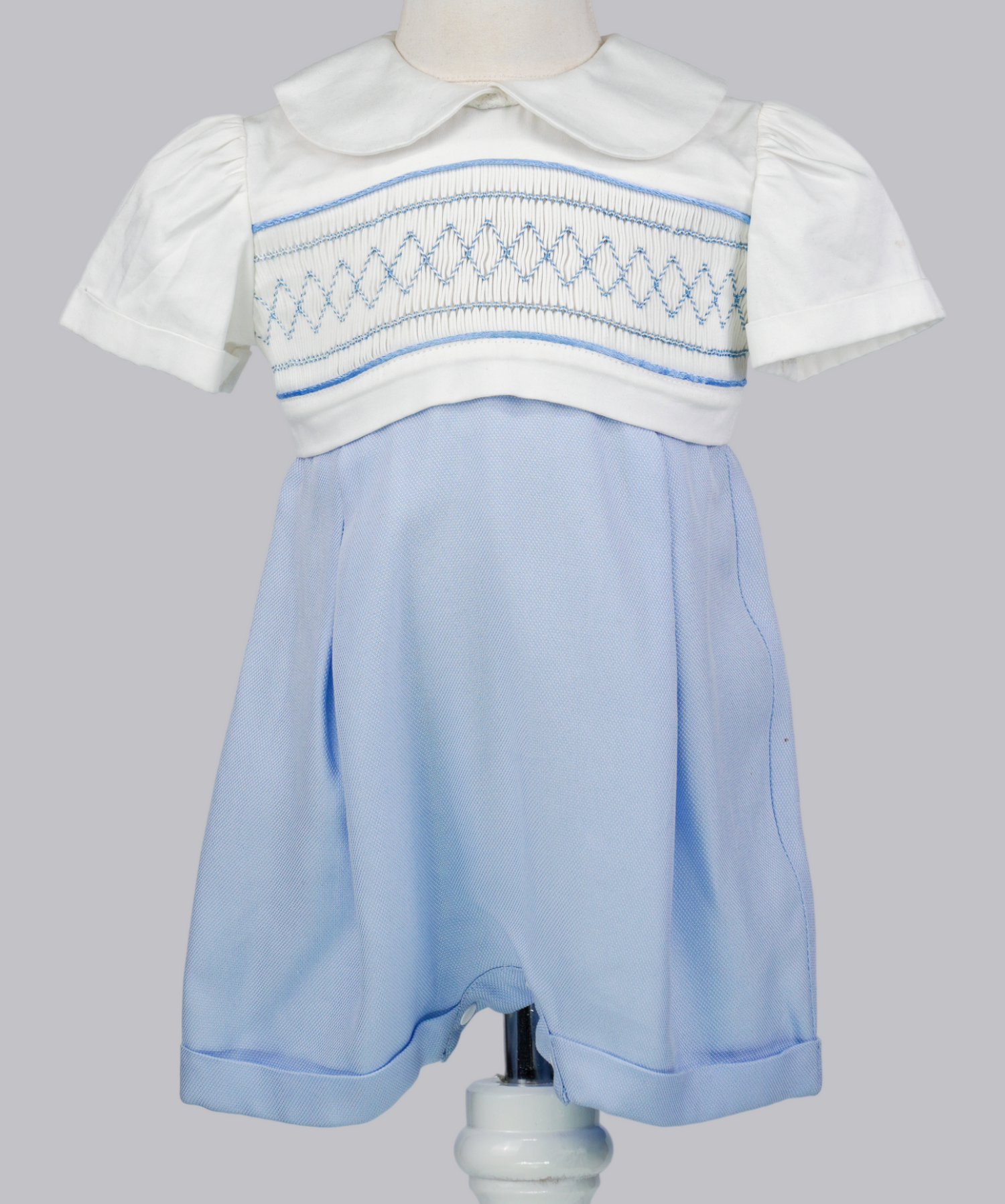 05050 HANDMADE WHITE BLUE PLITTING ROMPER