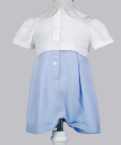 05050 HANDMADE WHITE BLUE PLITTING ROMPER