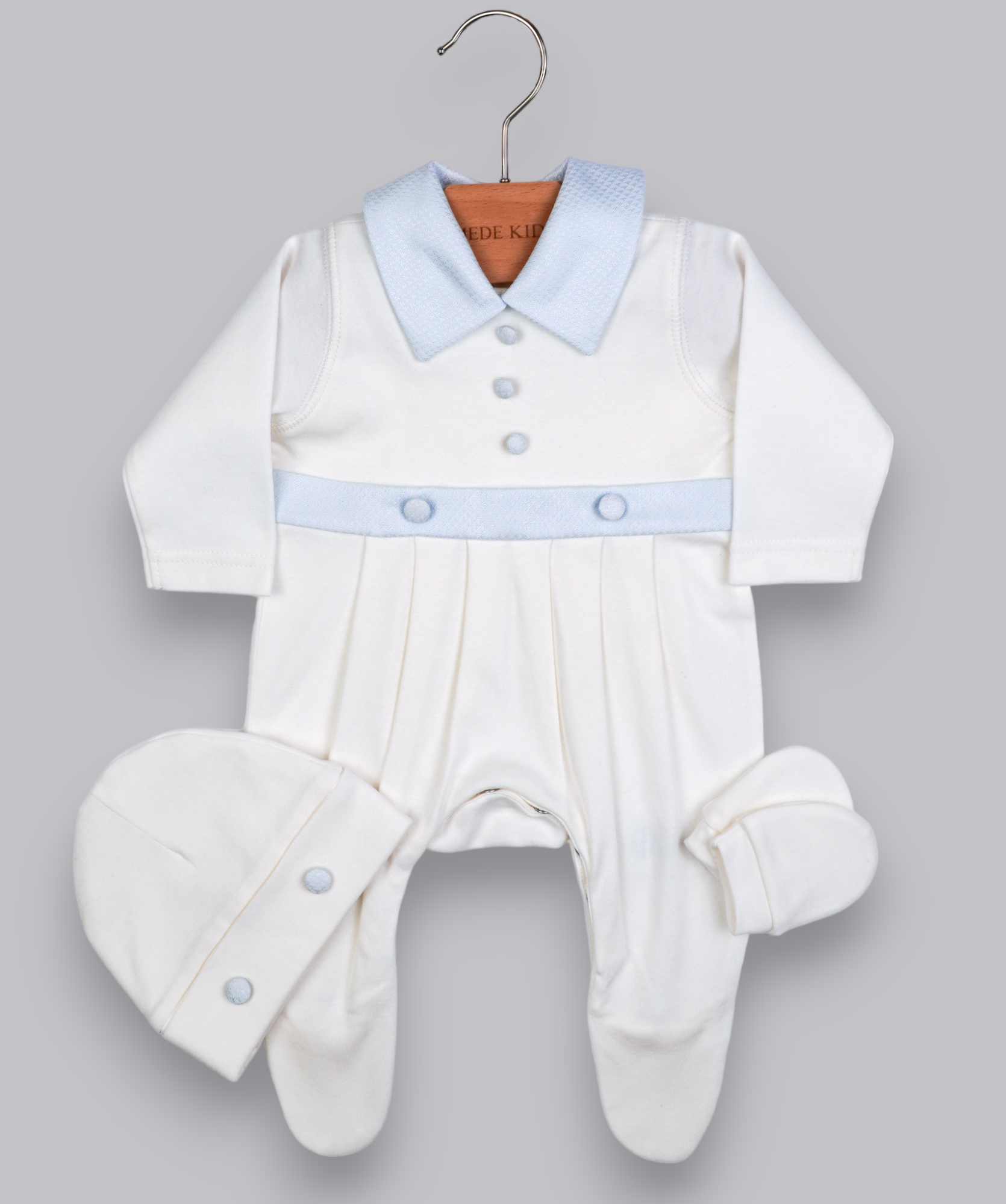 41021 BUTTONED HANDMADE EMBROIDERY NEWBORN OUTFIT 5-PCS SET BLUE