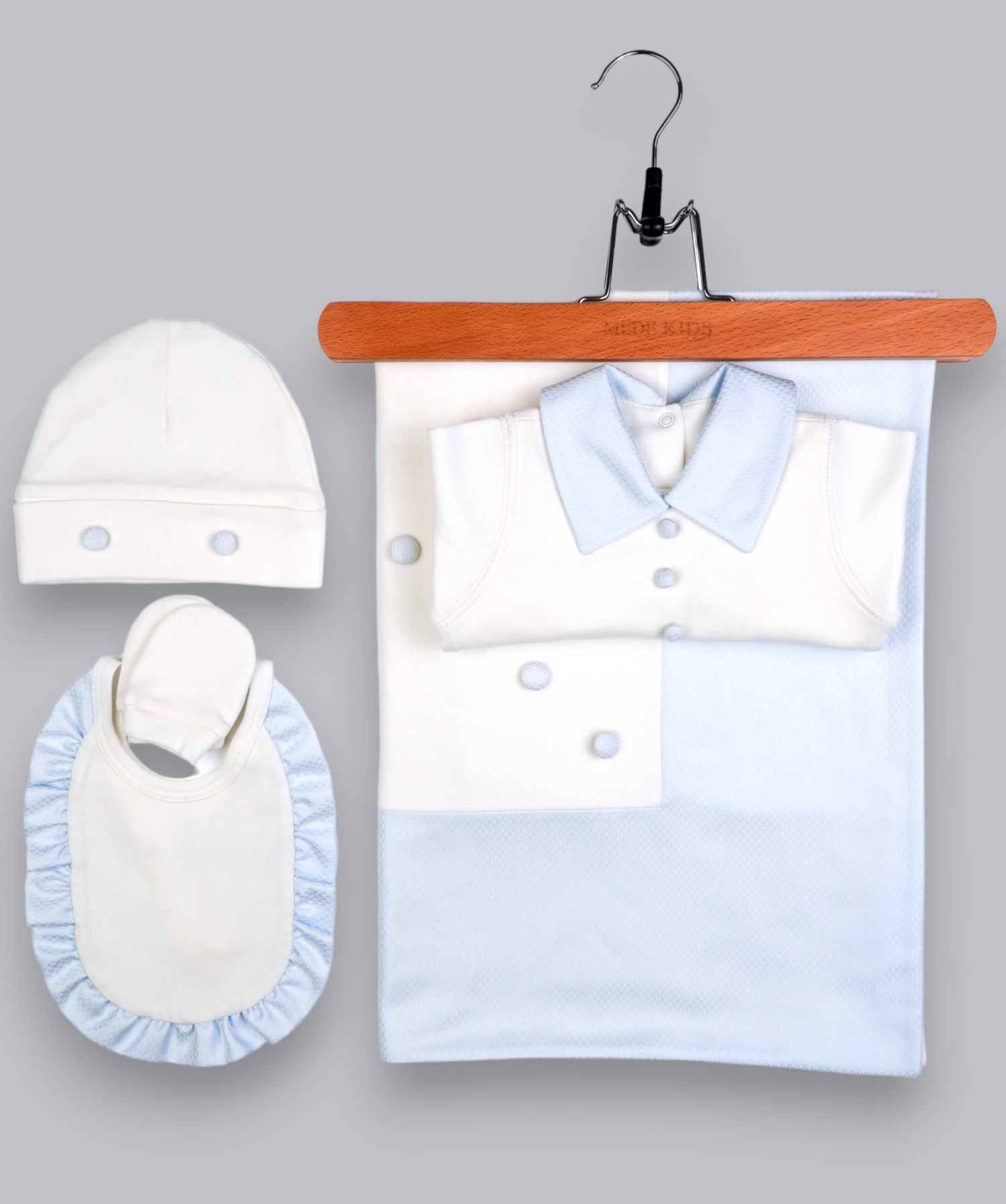 41021 BUTTONED HANDMADE EMBROIDERY NEWBORN OUTFIT 5-PCS SET BLUE