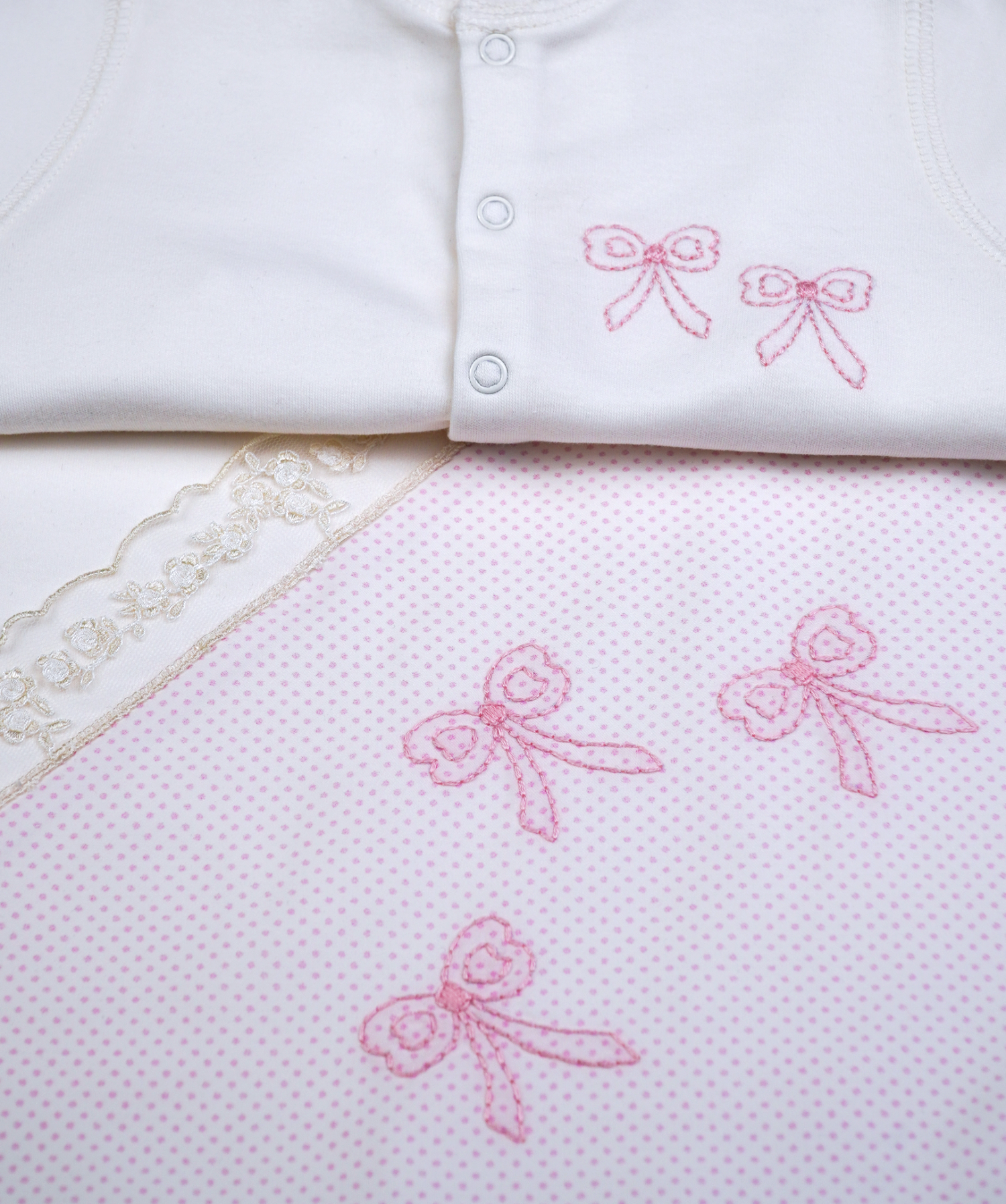 41023 RIBBON HANDMADE EMBROIDERY NEWBORN OUTFIT 5-PCS SET PINK