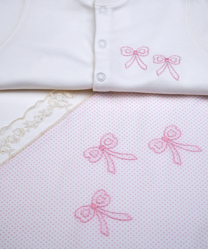 41023 RIBBON HANDMADE EMBROIDERY NEWBORN OUTFIT 5-PCS SET PINK