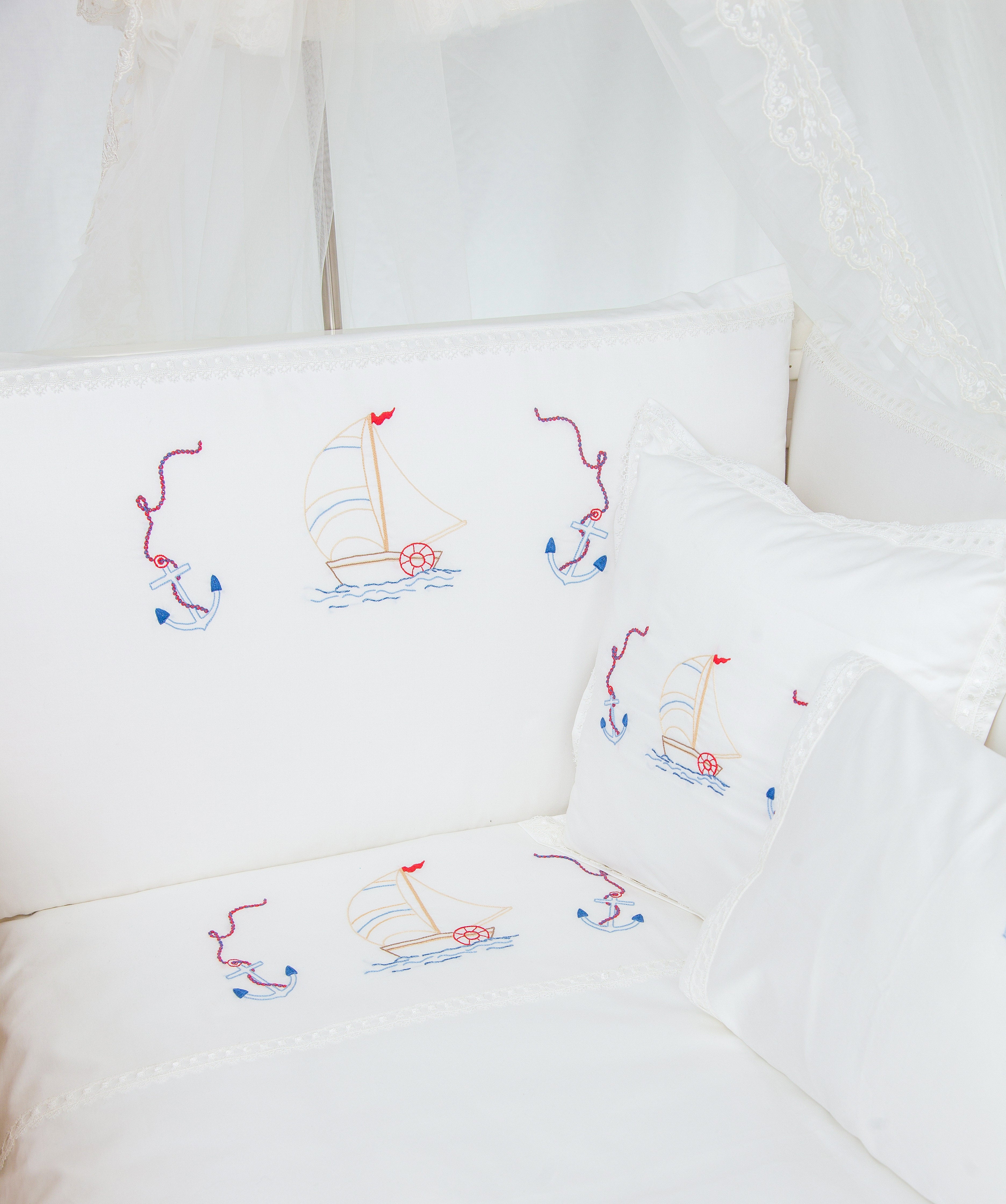 006 LUXURY HANDMADE EMBROIDERED SAILING BOAT BED SET