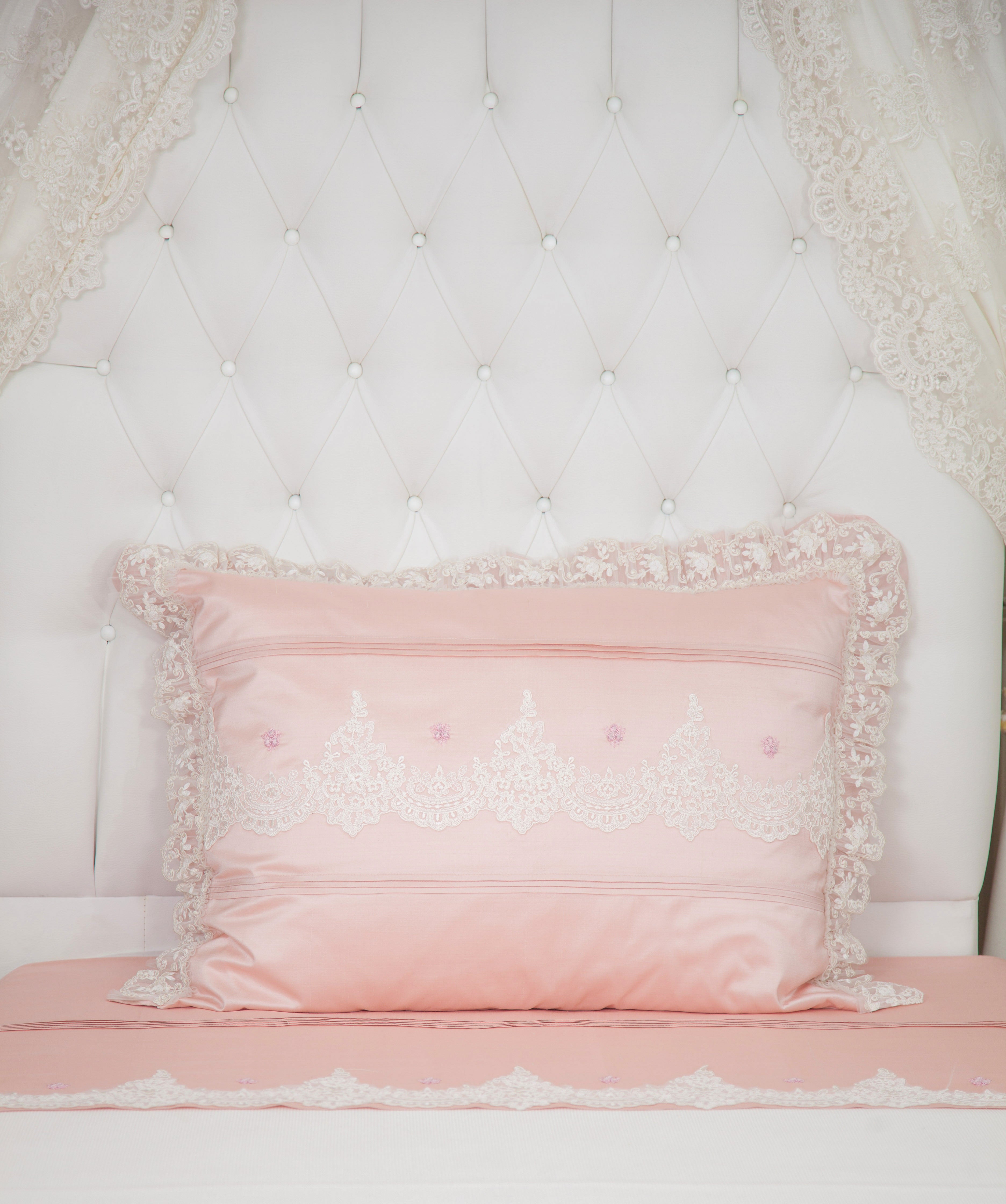 007 LUXURY HANDMADE EMBROIDERY NATURAL SILK  MOTHER BEDDING SET PINK