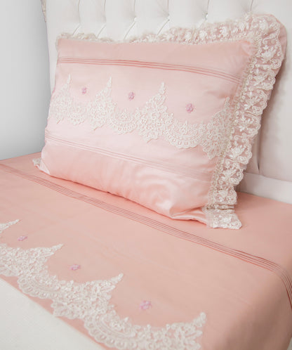 007 LUXURY HANDMADE EMBROIDERY NATURAL SILK  MOTHER BEDDING SET PINK